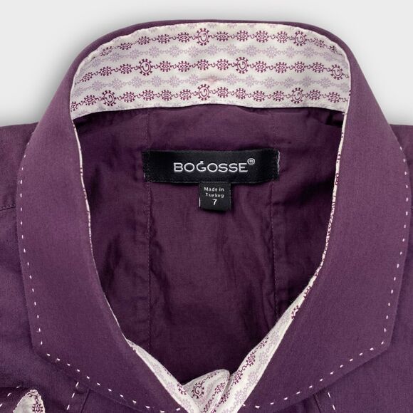 Bogosse Dress Shirt Mens 3XL 18 ½ Aramis Blank Stitch Purple Cutaway French Cuff - Picture 8 of 16